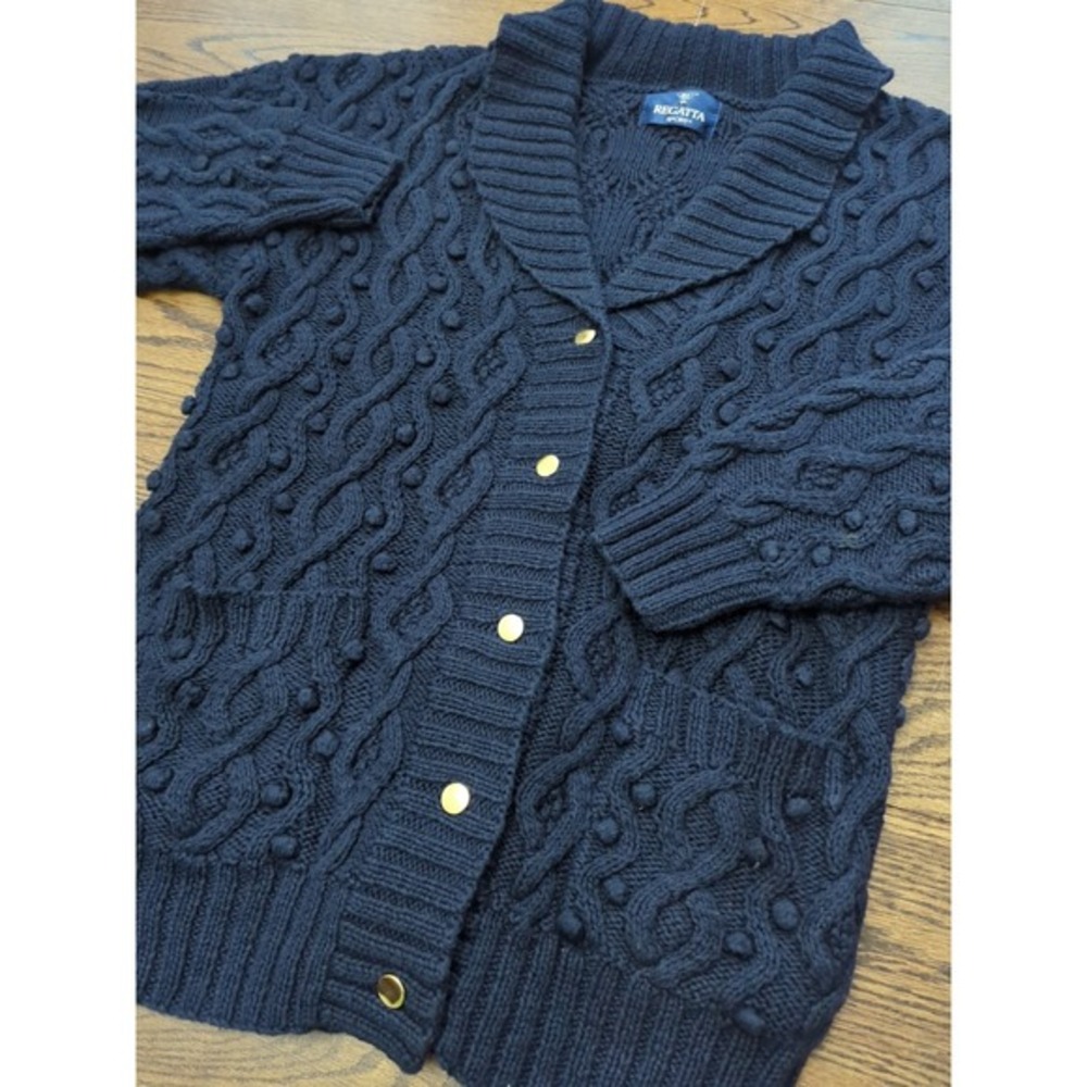 Vintage Regatta Sport Navy Blue‎ Chunky Cable Knit Sweater M Old Money Quiet Lux